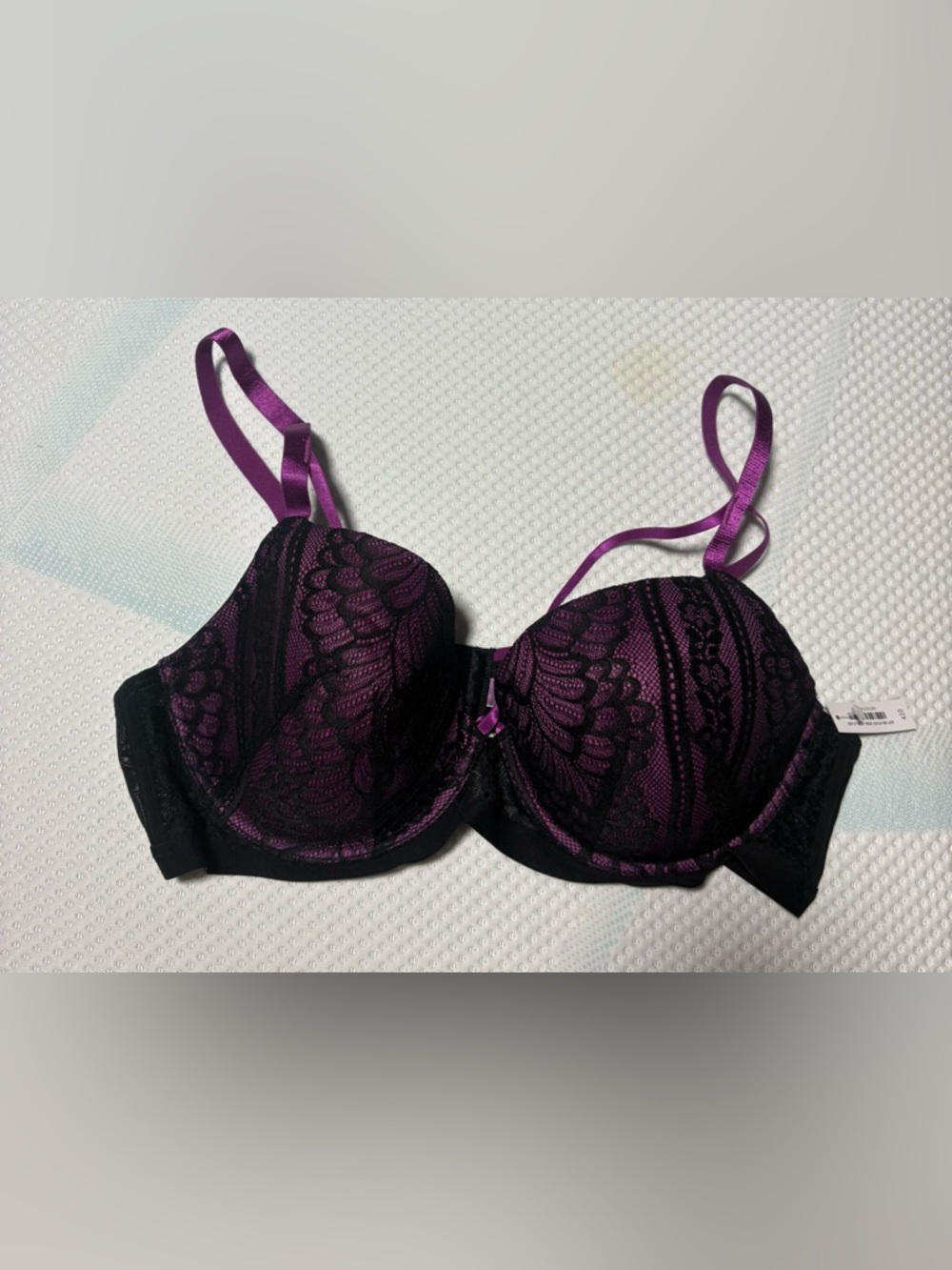 Adore Me Purple and Black Lace Push-Up Bra